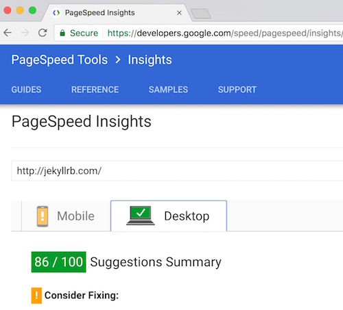 PageSpeed Insights for jekyllrb.com
